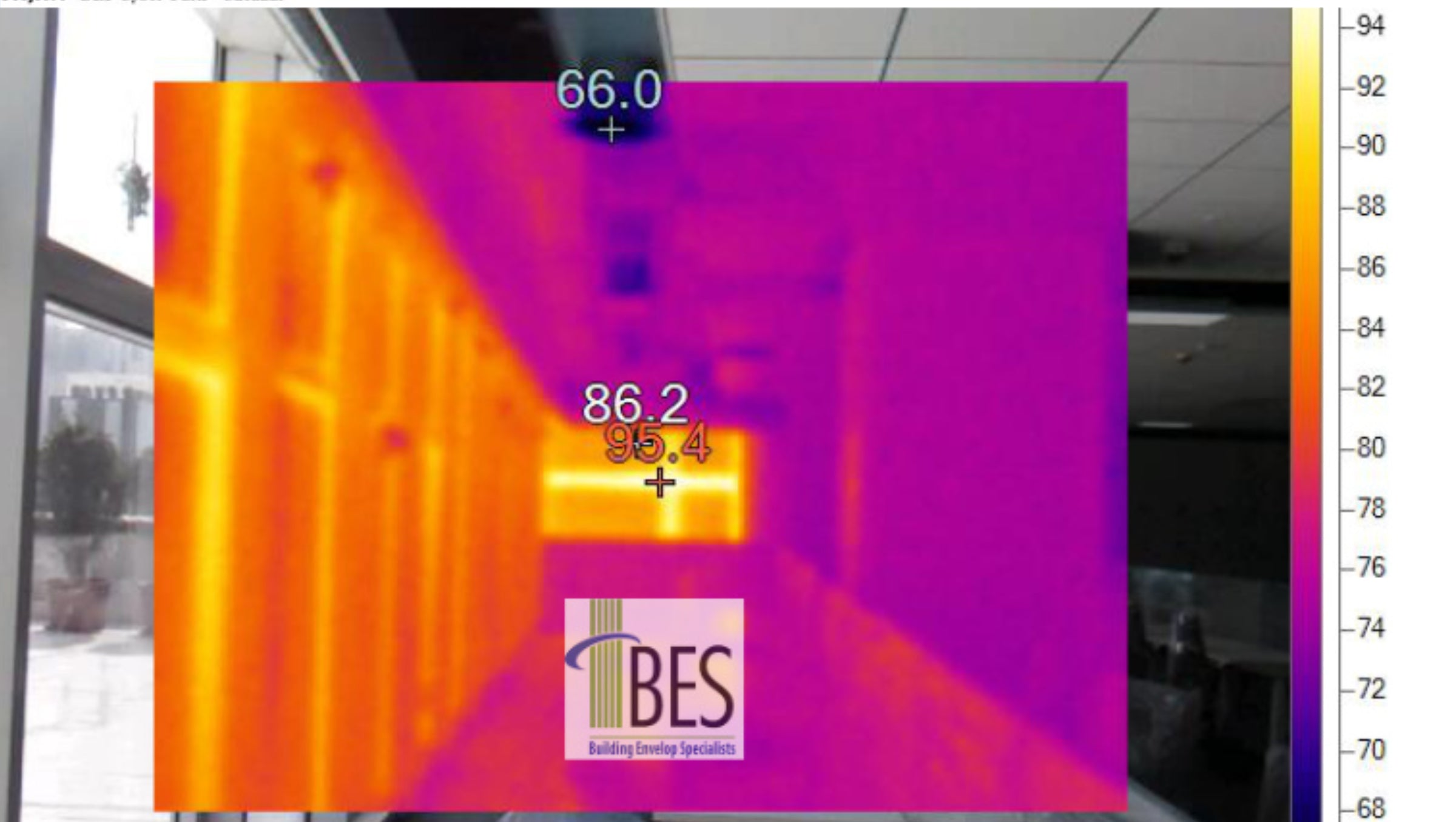 Thermal imaging screen displaying temperature readings by BES