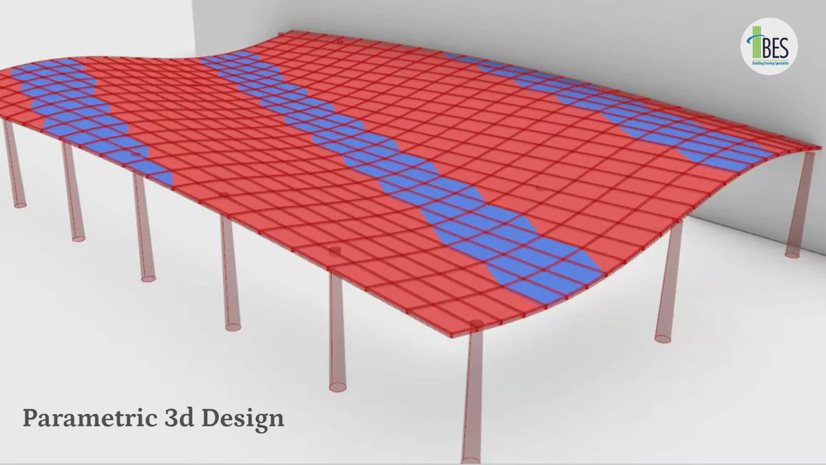 Load video: Parametric 3D façade design showing advanced geometry and patterned façade panels developed for construction